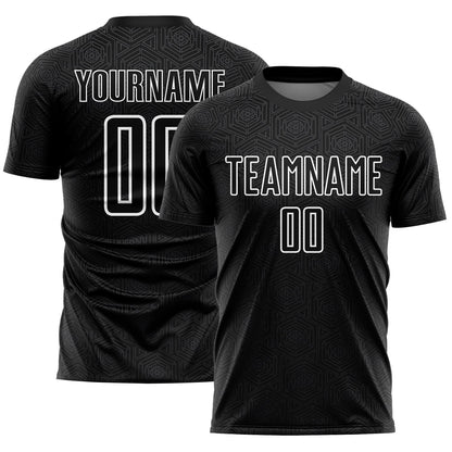 Custom Black White Geometric Shapes Sublimation Soccer Uniform Jersey - Sky-Custom