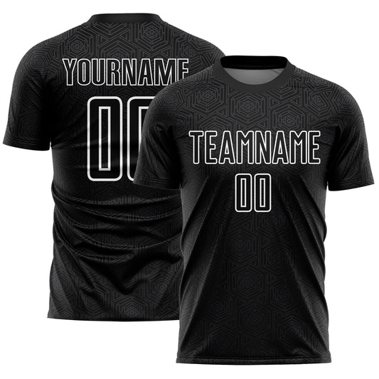 Custom Black White Geometric Shapes Sublimation Soccer Uniform Jersey - Sky-Custom