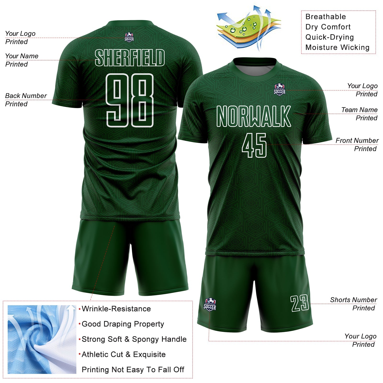 Custom Green White Geometric Shapes Sublimation Soccer Uniform Jersey - Sky-Custom