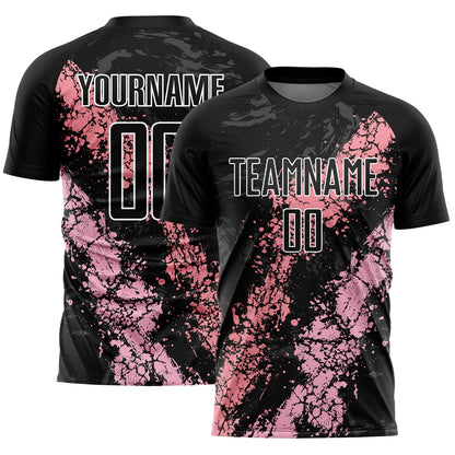 Custom Black Light Pink-Medium Pink Dripping Splatter Art Sublimation Soccer Uniform Jersey - Sky-Custom