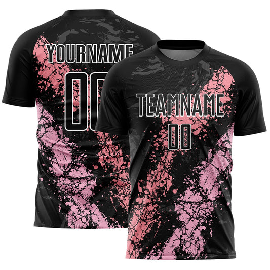 Custom Black Light Pink-Medium Pink Dripping Splatter Art Sublimation Soccer Uniform Jersey - Sky-Custom