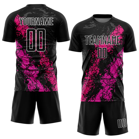 Custom Black Hot Pink-Deep Pink Dripping Splatter Art Sublimation Soccer Uniform Jersey - Sky-Custom