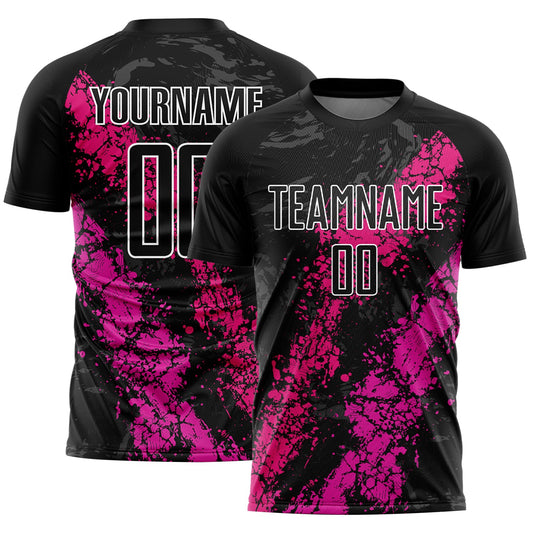 Custom Black Hot Pink-Deep Pink Dripping Splatter Art Sublimation Soccer Uniform Jersey - Sky-Custom