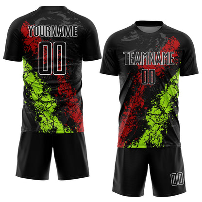 Custom Black Red-Neon Green Dripping Splatter Art Sublimation Soccer Uniform Jersey - Sky-Custom