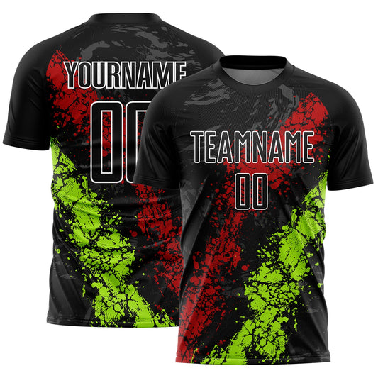 Custom Black Red-Neon Green Dripping Splatter Art Sublimation Soccer Uniform Jersey - Sky-Custom