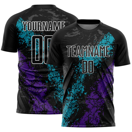 Custom Black Teal-Purple Dripping Splatter Art Sublimation Soccer Uniform Jersey - Sky-Custom