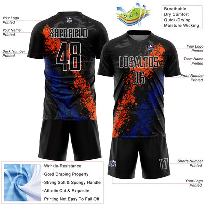 Custom Black Orange-Royal Dripping Splatter Art Sublimation Soccer Uniform Jersey - Sky-Custom