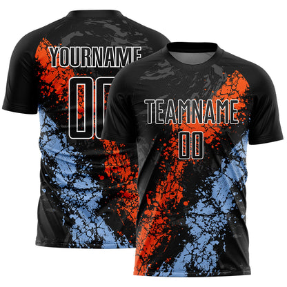 Custom Black Orange-Light Blue Dripping Splatter Art Sublimation Soccer Uniform Jersey - Sky-Custom