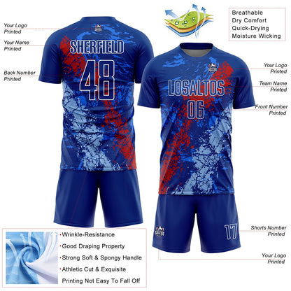 Custom Royal Red-Light Blue Dripping Splatter Art Sublimation Soccer Uniform Jersey - Sky-Custom