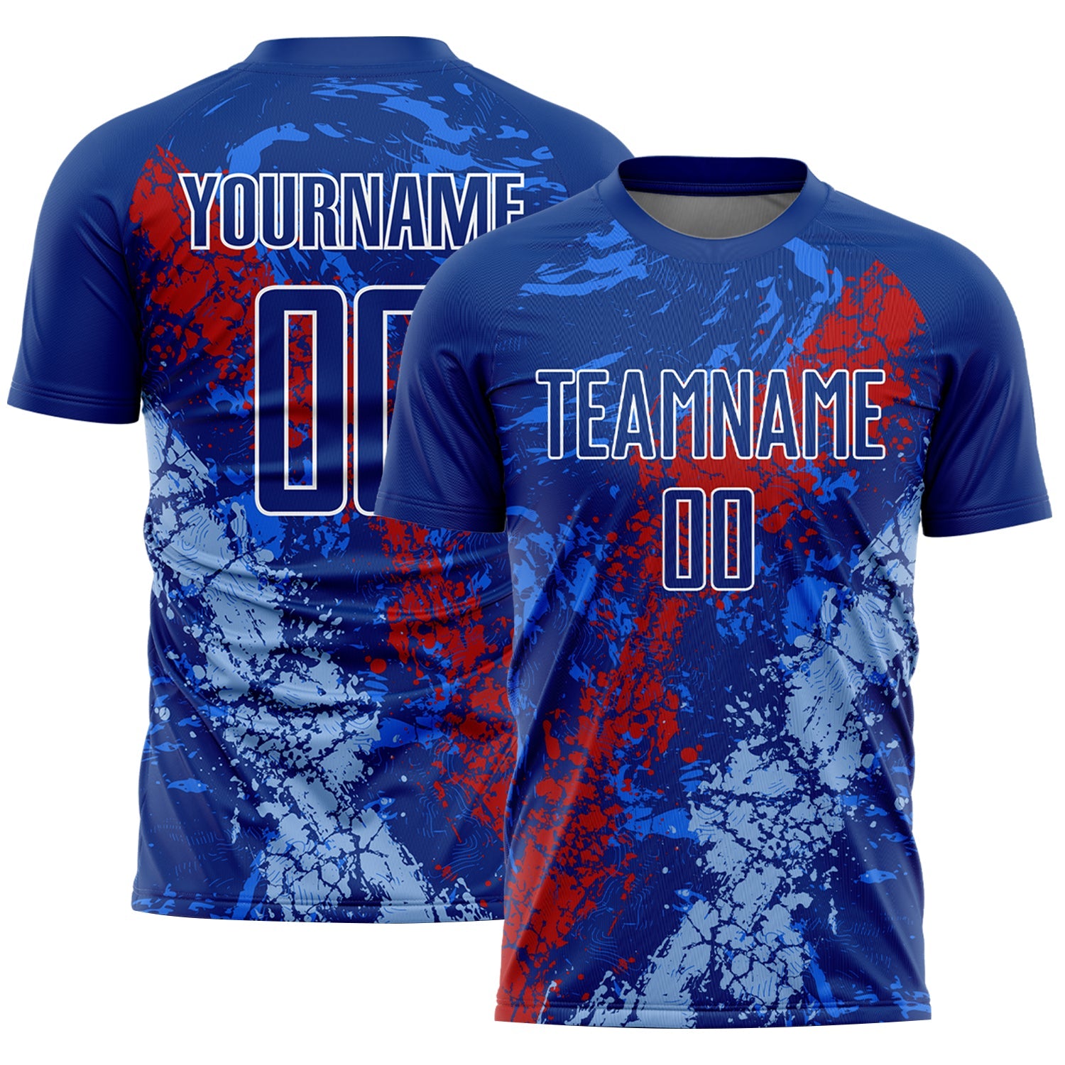 Custom Royal Red-Light Blue Dripping Splatter Art Sublimation Soccer Uniform Jersey - Sky-Custom