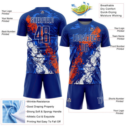 Custom Royal Orange-White Dripping Splatter Art Sublimation Soccer Uniform Jersey - Sky-Custom