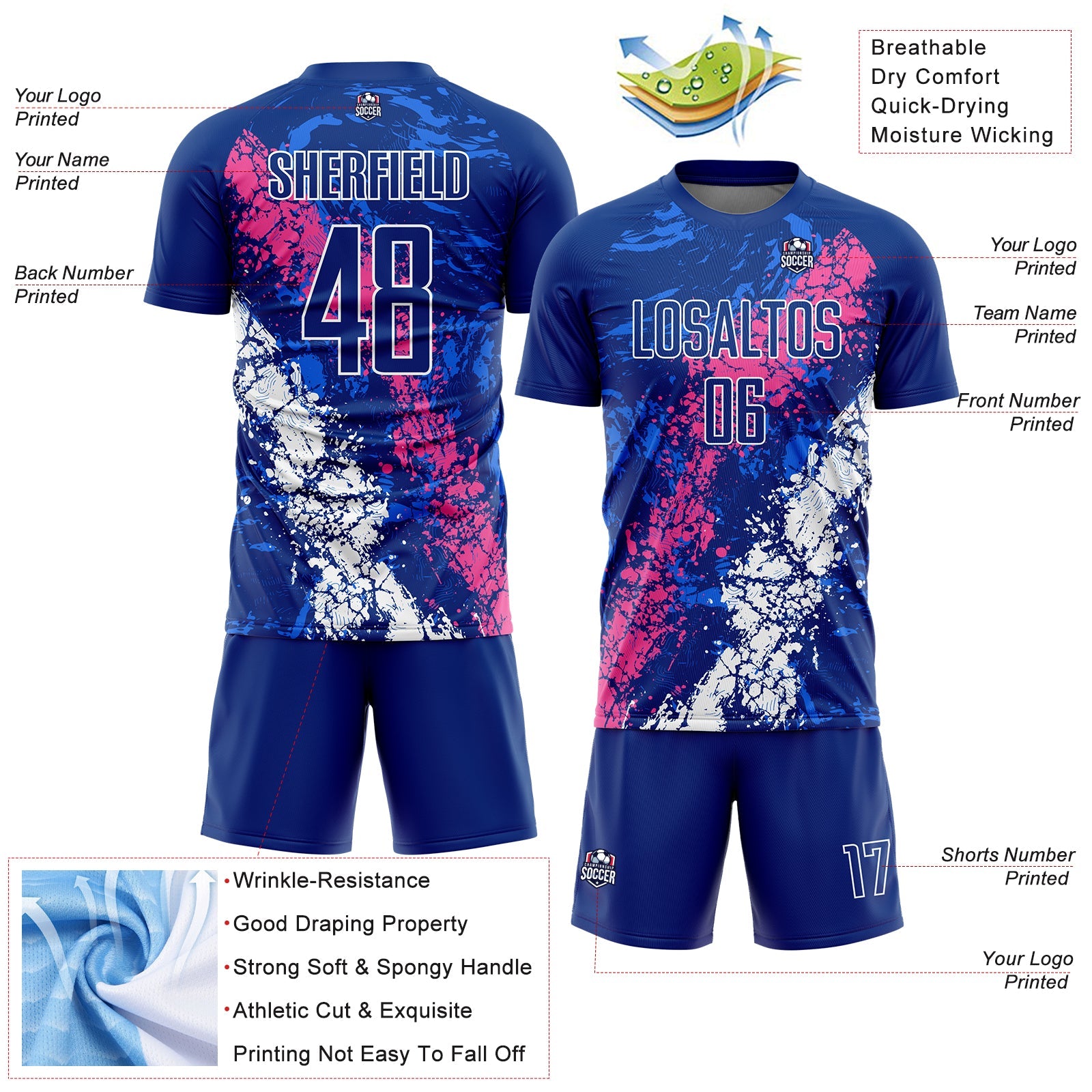 Custom Royal Pink-White Dripping Splatter Art Sublimation Soccer Uniform Jersey - Sky-Custom