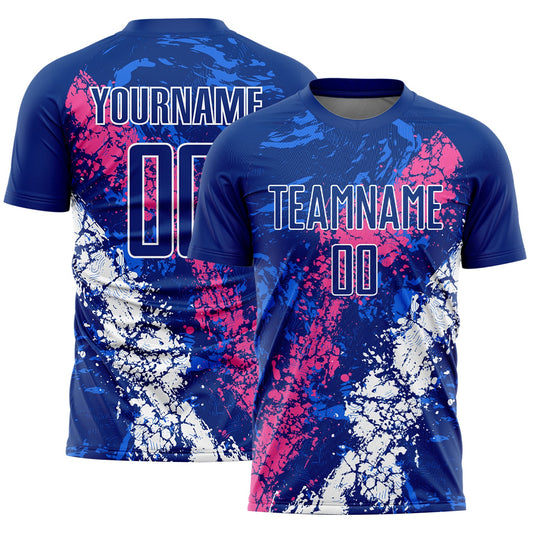 Custom Royal Pink-White Dripping Splatter Art Sublimation Soccer Uniform Jersey - Sky-Custom