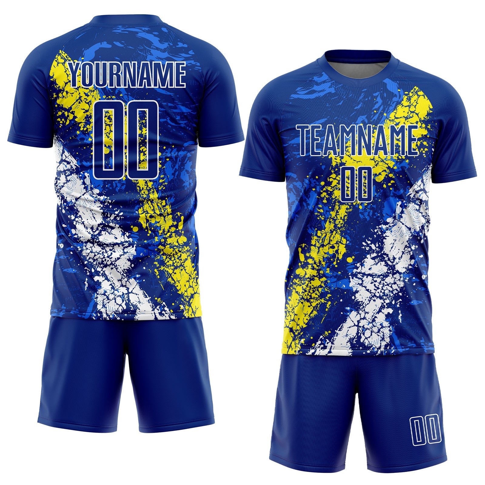 Custom Royal Light Yellow-White Dripping Splatter Art Sublimation Soccer Uniform Jersey - Sky-Custom