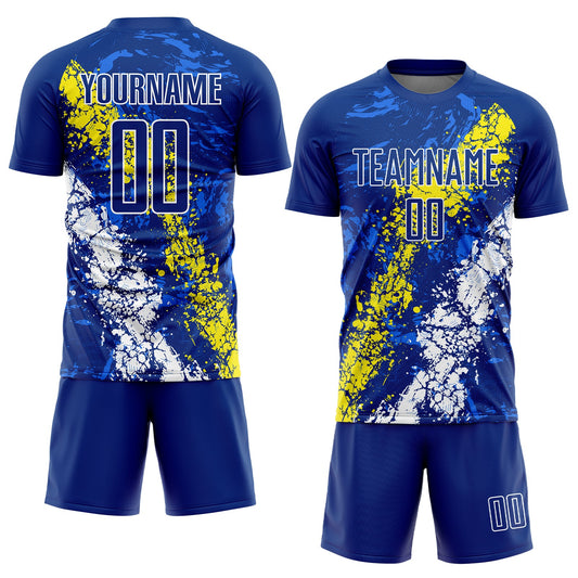 Custom Royal Light Yellow-White Dripping Splatter Art Sublimation Soccer Uniform Jersey - Sky-Custom