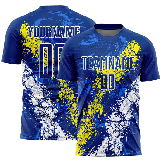 Custom Royal Light Yellow-White Dripping Splatter Art Sublimation Soccer Uniform Jersey - Sky-Custom