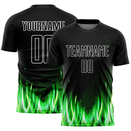 Custom Black White Flame Sublimation Soccer Uniform Jersey - Sky-Custom