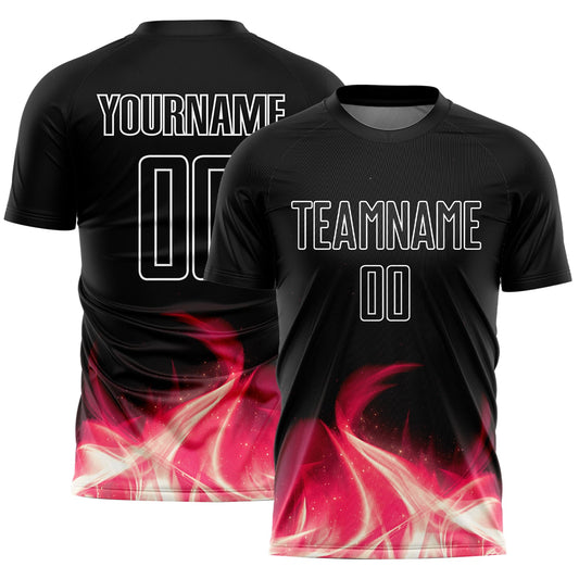 Custom Black White Flame Sublimation Soccer Uniform Jersey - Sky-Custom