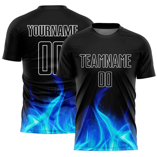 Custom Black White Flame Sublimation Soccer Uniform Jersey - Sky-Custom