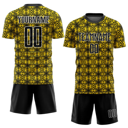 Custom Yellow Black-White Geometric Shapes Sublimation Soccer Uniform Jersey - Sky-Custom