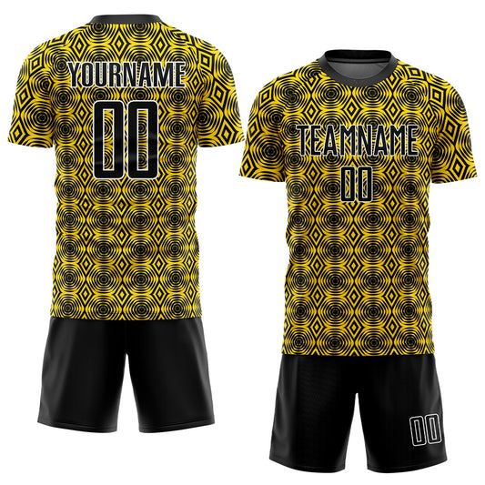 Custom Yellow Black-White Geometric Shapes Sublimation Soccer Uniform Jersey - Sky-Custom