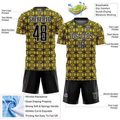 Custom Yellow Black-White Geometric Shapes Sublimation Soccer Uniform Jersey - Sky-Custom