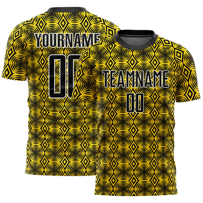 Custom Yellow Black-White Geometric Shapes Sublimation Soccer Uniform Jersey - Sky-Custom