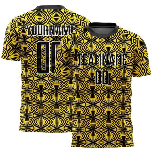 Custom Yellow Black-White Geometric Shapes Sublimation Soccer Uniform Jersey - Sky-Custom