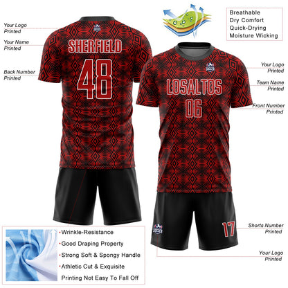 Custom Red Black-White Geometric Shapes Sublimation Soccer Uniform Jersey - Sky-Custom