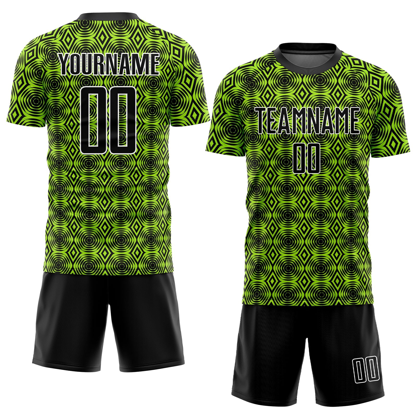Custom Neon Green Black-White Geometric Shapes Sublimation Soccer Uniform Jersey - Sky-Custom