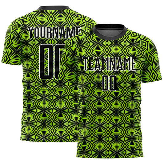 Custom Neon Green Black-White Geometric Shapes Sublimation Soccer Uniform Jersey - Sky-Custom