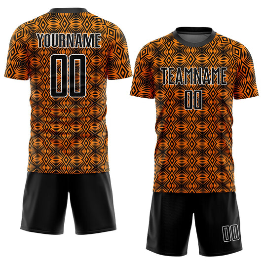 Custom Orange Black-White Geometric Shapes Sublimation Soccer Uniform Jersey - Sky-Custom
