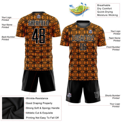 Custom Orange Black-White Geometric Shapes Sublimation Soccer Uniform Jersey - Sky-Custom