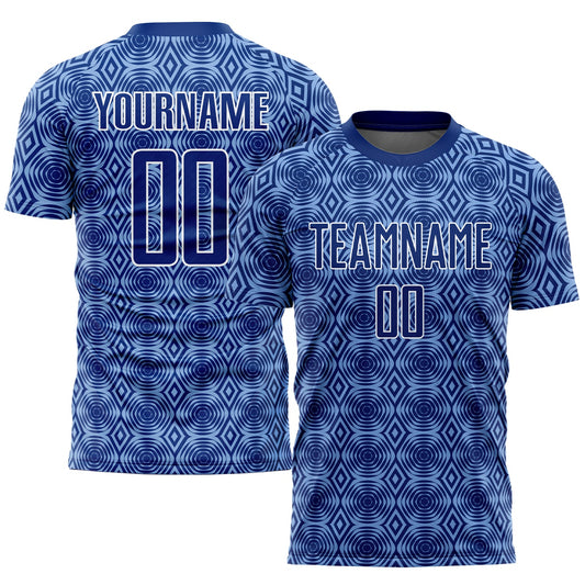 Custom Royal Light Blue-White Geometric Shapes Sublimation Soccer Uniform Jersey - Sky-Custom
