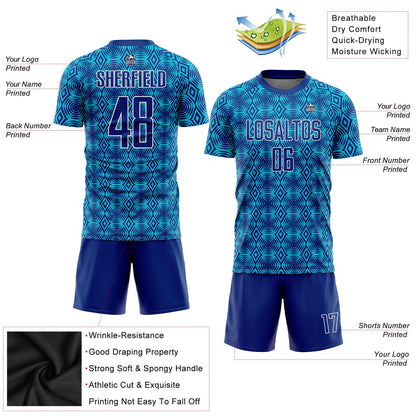 Custom Royal Lakes Blue-White Geometric Shapes Sublimation Soccer Uniform Jersey - Sky-Custom