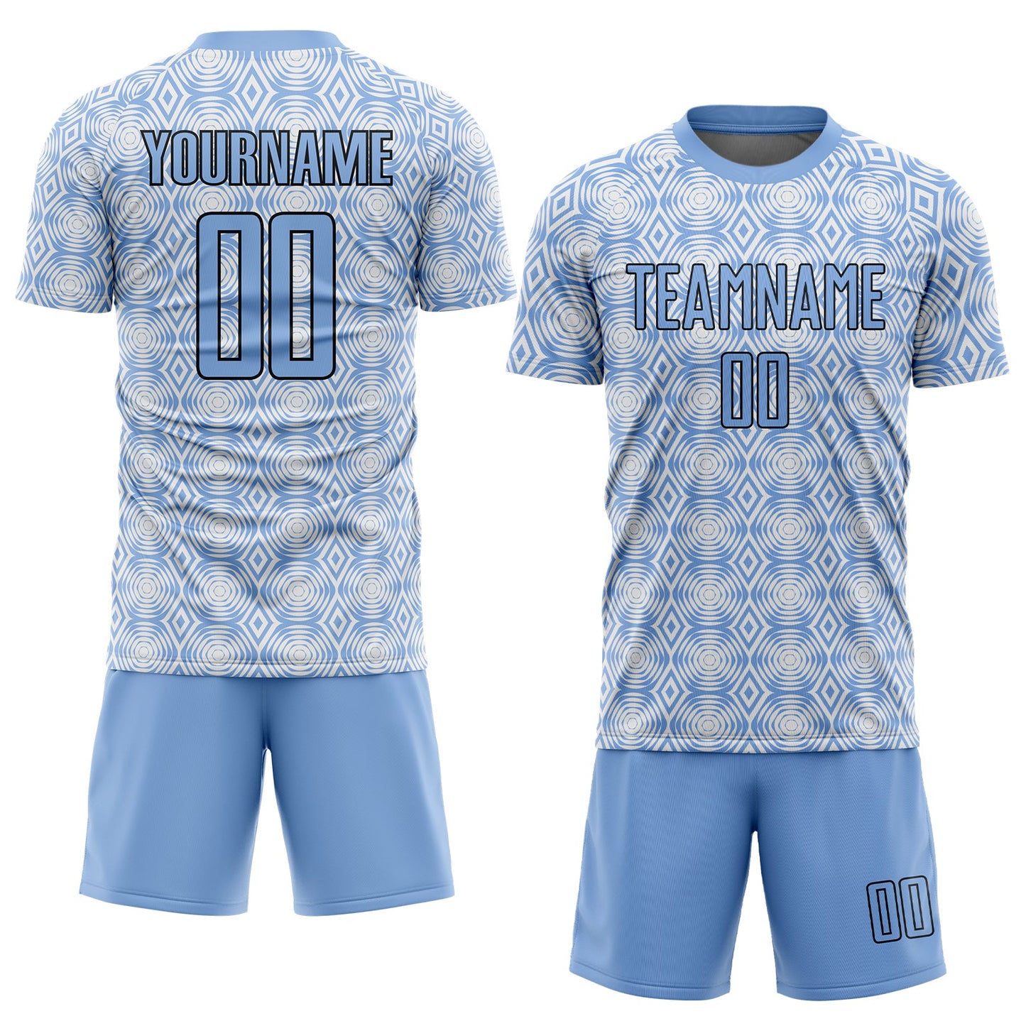 Custom Light Blue Black-White Geometric Shapes Sublimation Soccer Uniform Jersey - Sky-Custom