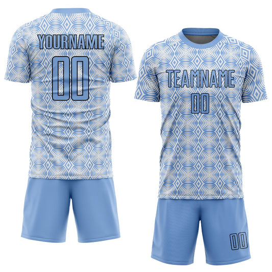 Custom Light Blue Black-White Geometric Shapes Sublimation Soccer Uniform Jersey - Sky-Custom