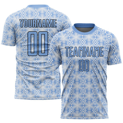 Custom Light Blue Black-White Geometric Shapes Sublimation Soccer Uniform Jersey - Sky-Custom