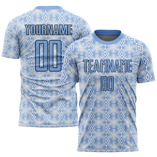 Custom Light Blue Black-White Geometric Shapes Sublimation Soccer Uniform Jersey - Sky-Custom