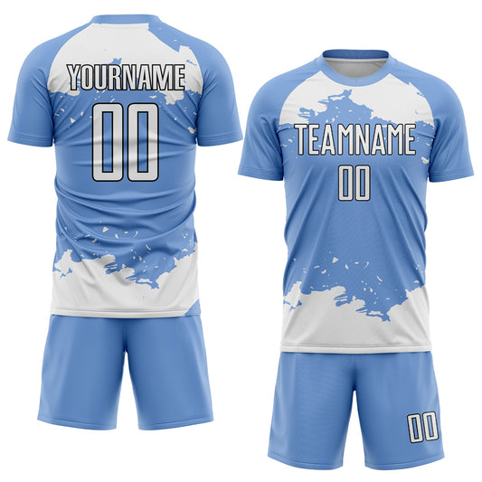Custom Light Blue White-Black Abstract Fragment Art Sublimation Soccer Uniform Jersey - Sky-Custom