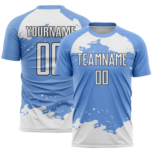 Custom Light Blue White-Black Abstract Fragment Art Sublimation Soccer Uniform Jersey - Sky-Custom