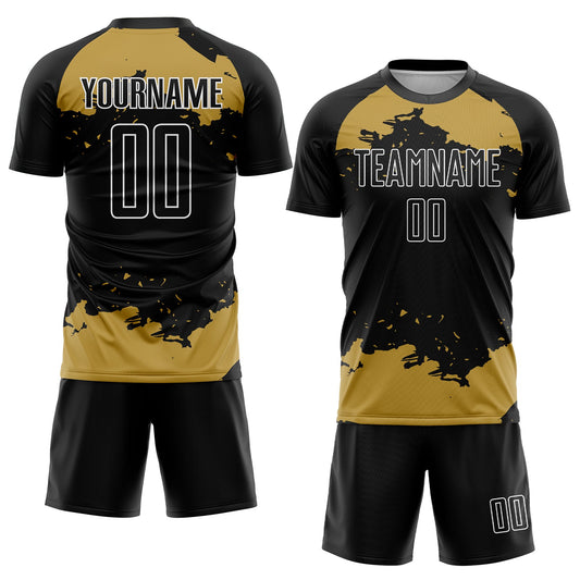 Custom Black Old Gold-White Abstract Fragment Art Sublimation Soccer Uniform Jersey - Sky-Custom