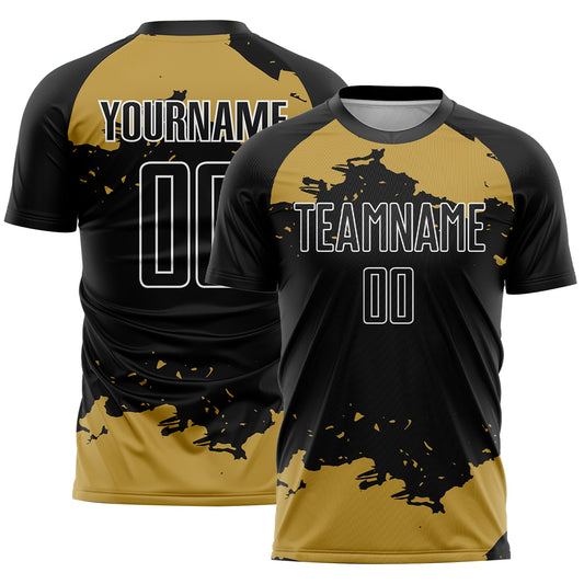 Custom Black Old Gold-White Abstract Fragment Art Sublimation Soccer Uniform Jersey - Sky-Custom