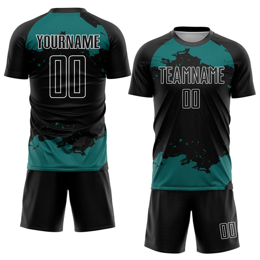 Custom Black Teal-White Abstract Fragment Art Sublimation Soccer Uniform Jersey - Sky-Custom