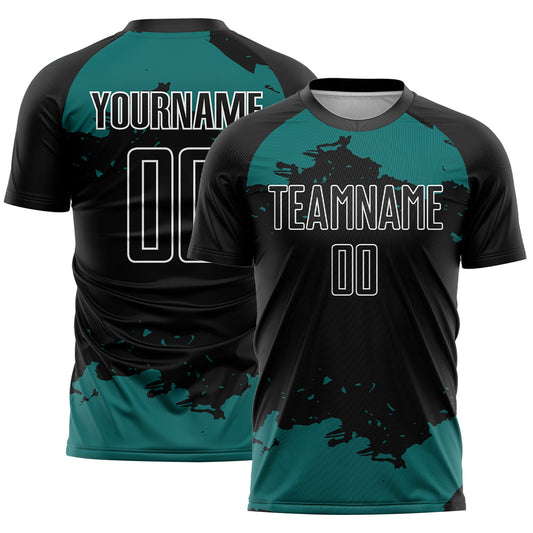 Custom Black Teal-White Abstract Fragment Art Sublimation Soccer Uniform Jersey - Sky-Custom