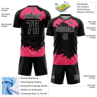 Custom Black Neon Pink-White Abstract Fragment Art Sublimation Soccer Uniform Jersey - Sky-Custom