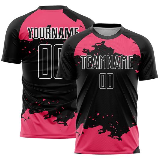 Custom Black Neon Pink-White Abstract Fragment Art Sublimation Soccer Uniform Jersey - Sky-Custom