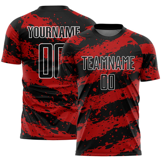 Custom Black Red-White Splash Sublimation Soccer Uniform Jersey - Sky-Custom