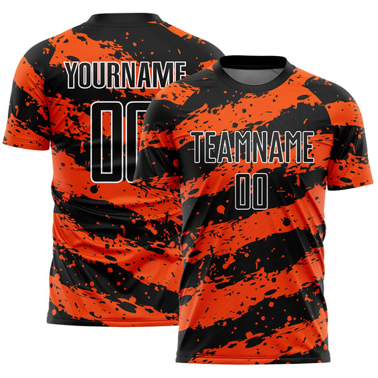 Custom Black Orange-White Splash Sublimation Soccer Uniform Jersey - Sky-Custom