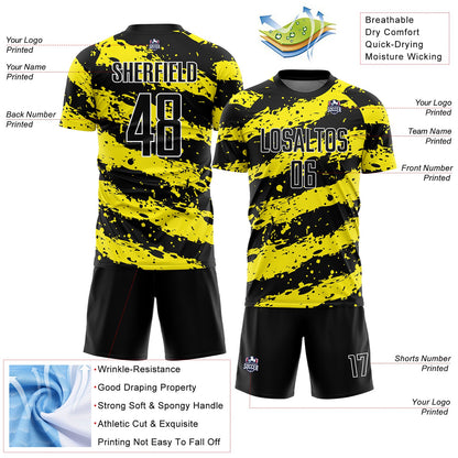 Custom Black Light Yellow-White Splash Sublimation Soccer Uniform Jersey - Sky-Custom